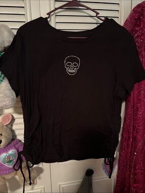 NOBO Black Short Sleeve Tee with Rhinestone Skull